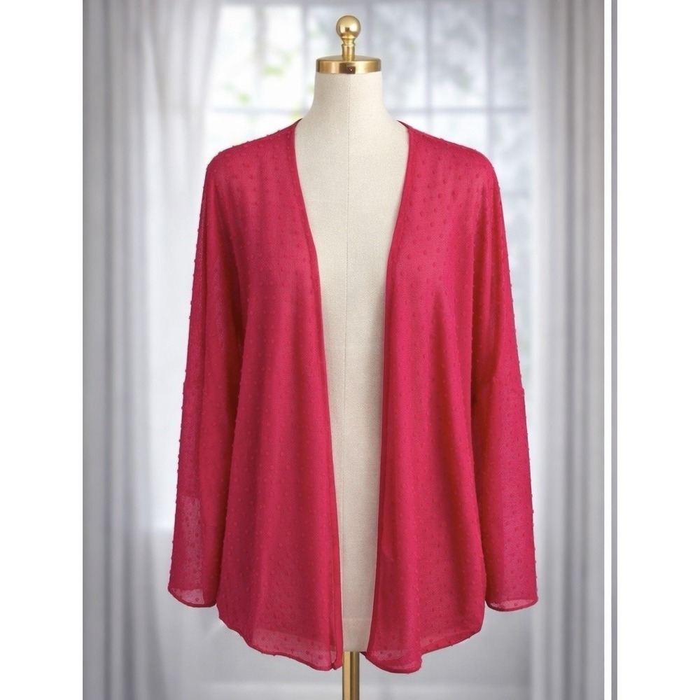 Torrid Top 1X 2X Raspberry‎ Chiffon Clip Dot Cocoon Kimono Open Front Semi Sheer